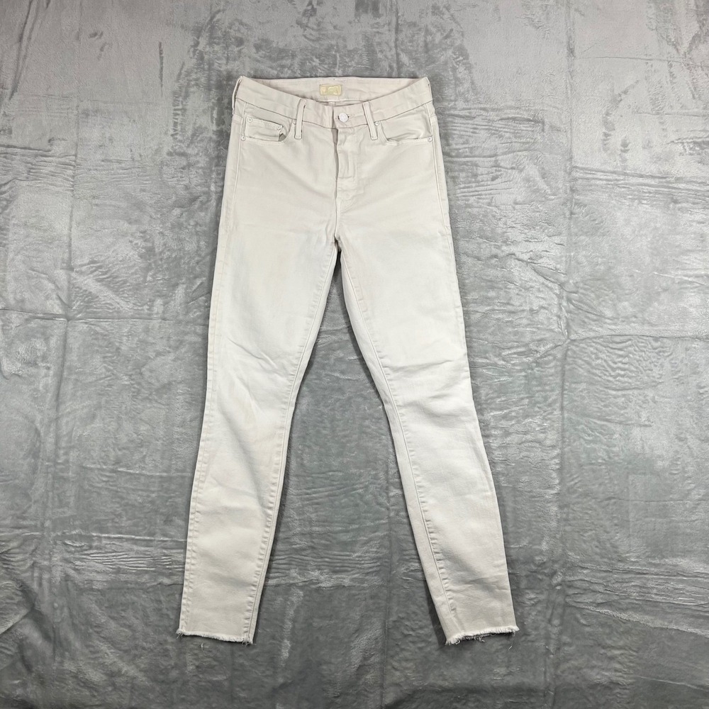MOTHER High Waisted Looker Ankle Fray Jeans Stayin Alive White Size 26 - Picture 1 of 9